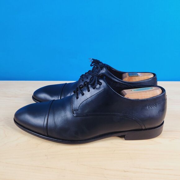 Hugo Boss Dressapp Mens‎ Size 7 Derby shoes Black Leather Blutcher shoes cap toe main image 4